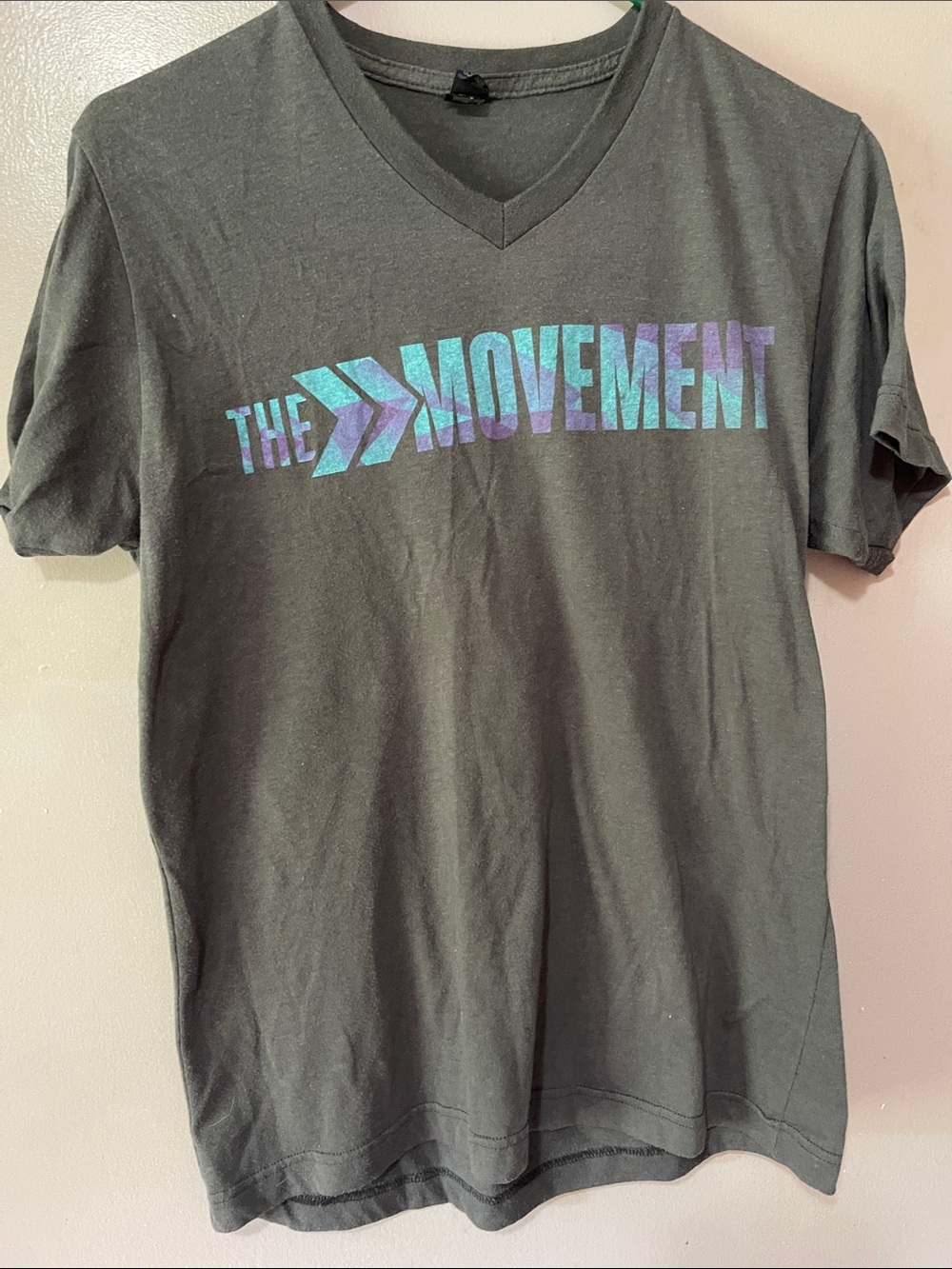 Tultex Black V-Neck Tee with Iridescent "The Movement" Logo
